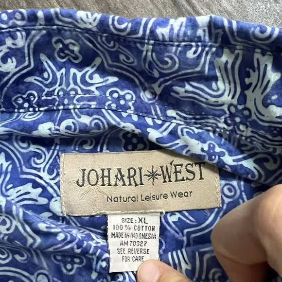 johari west hawaiian shirt button front blue coton XL swordfish - Picture 5 of 5